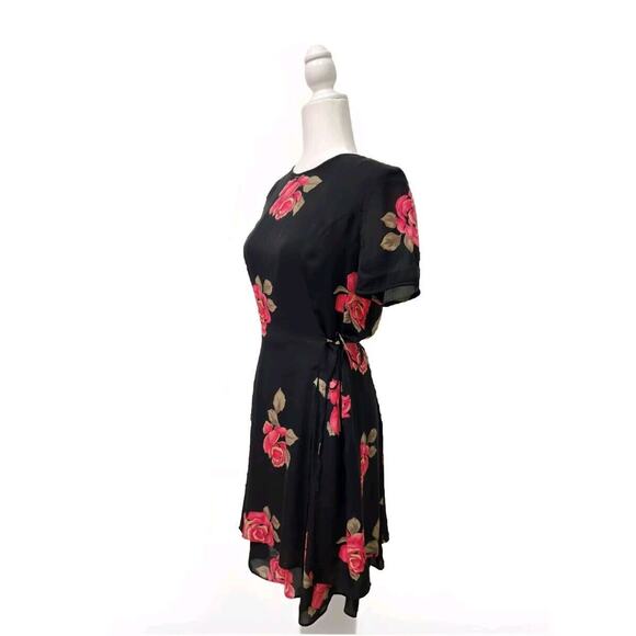 Spenser Jeremy Black Floral Flowy Chiffon Silk Dress Size 6 Tie Side - Picture 2 of 10